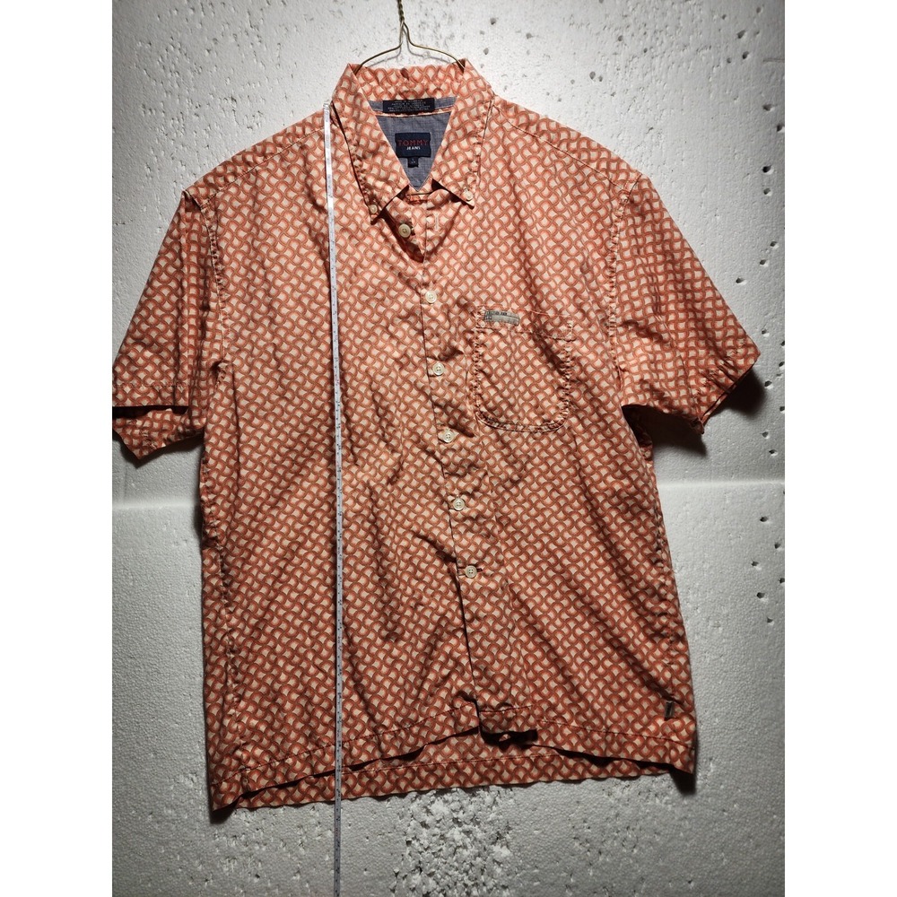Tommy Hilfiger Jeans Shirt Mens Large Short Sleeve Peach Button Up Collared - Picture 15 of 16